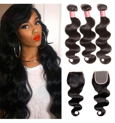 HJ Beauty Malaysian Body Wave Free Part 4x4 Closure With 3 bundles Unprocessed Human Virgin Hair
