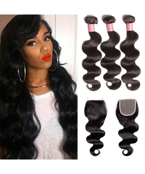 HJ Beauty Malaysian Body Wave Free Part 4x4 Closure With 3 bundles  Unprocessed Human Virgin Hair