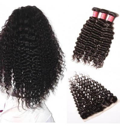 Indian Deep Wave 3 Bundles with Frontal Closure Deals