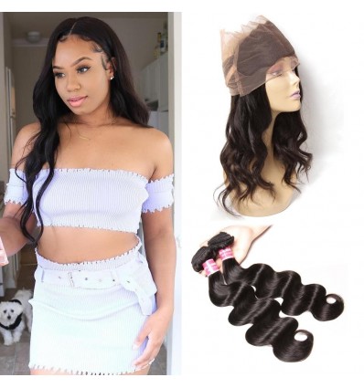 Virgin Malaysian Body Wave 2 Bundles with 1 Piece 360 Lace Frontal Closure