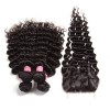 4 Bundles Malaysian Deep Wave Curly Hair with Lace Closure Free Part 4x4x4 7a Grade