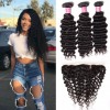 Peruvian Virgin Deep Wave Curly Hair 3 Bundles with Ear to Ear 13*4 Lace Frontal Closure Deals HJ Beauty Hair