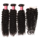 HJ Beauty Peruvian Virgin Curly Hair 1Pc Closure With 3 Bundles Of Curly Hair Weaves