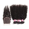 HJ Beauty Peruvian Virgin Curly Hair 1Pc Closure With 3 Bundles Of Curly Hair Weaves