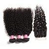 HJ Beauty Peruvian Virgin Curly Hair 1Pc Closure With 3 Bundles Of Curly Hair Weaves