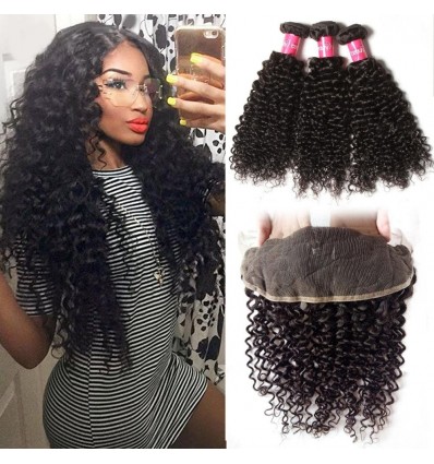 HJ Beauty Brazilian Curly Hair 13x4 Lace Frontal With Bundles 3 pcs pack