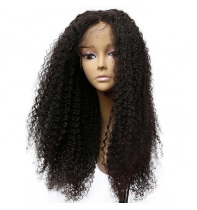 Kinky Curly Lace Frontal Human Hair Wigs Black Remy Hair Pre Plucked Bleached Knots