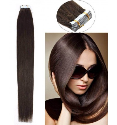 HJ Beauty 20pcs Straight Tape In Hair Extensions 100% Virgin Hair 2 Dark Brown 50g