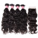 Malaysian Natural Wave 4 Bundles with Lace free Part Closure 7A Grade Virgin Human Hair Weaves HJ Beauty Hair