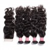 Malaysian Natural Wave 4 Bundles with Lace free Part Closure 7A Grade Virgin Human Hair Weaves HJ Beauty Hair