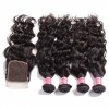 Malaysian Natural Wave 4 Bundles with Lace free Part Closure 7A Grade Virgin Human Hair Weaves HJ Beauty Hair