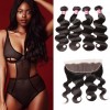 Peruvian Body Wave Virgin Hair 4 Bundles with Frontal Closure Natural Color