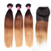 Straight Human Hair 3 Bundles with Lace Closure