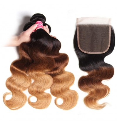 Body Wave Human Hair 3 Bundles with Lace Closure