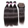 HJ Beauty Peruvian Straight Hair with Closure 3 Bundles Virgin Human Hair With 4x4 Lace Closure