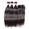 HJ Beauty 7A Malaysian Straight Virgin Hair 3 Bundles with 4x4 Lace Closure