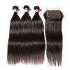 HJ Beauty 7A Malaysian Straight Virgin Hair 3 Bundles with 4x4 Lace Closure