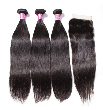 Indian Straight Hair 3 Pcs with 4x4 Lace Closure Deals