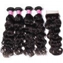 7A Grade Indian Natural Wave 4 Bundles with Free Part Lace Closure 100% Virgin Human Hair Weave on Sale HJ Beauty Hair