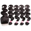 7a Virgin Malaysian Body Wave 4 Bundles with Lace Closure No Shedding and Tangle Free HJ Beauty Hair