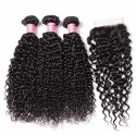 HJ Beauty Brazilian Virgin Curly Hair 3 Bundles With Closure Unprocessed Human Hair Extension