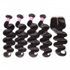 7a Virgin Malaysian Body Wave 4 Bundles with Lace Closure No Shedding and Tangle Free HJ Beauty Hair