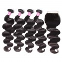 Peruvian Virgin Body Wave 4 Pcs with Lace Closure 7a Grade Virgin Human Hair Weave Extensions