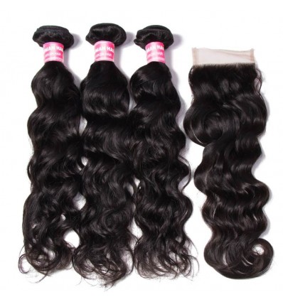 HJ Beauty 7A Brazilian Virgin Hair Natural wave 3 Bundles with 1piece Lace Closure Human Hair