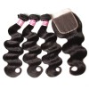 HJ Beauty Peruvian Body Wave Lace Closure With 3 pcs Human Virgin Hair Weave