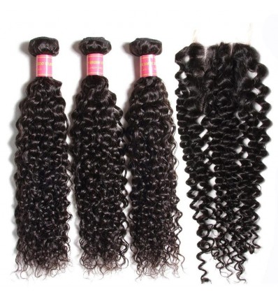 HJ Beauty 3 Bundles Indian Jerry Curly Human Hair Bundles With Lace Closure