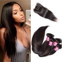 HJ Beauty 3 pcs Human Virgin Brazilian Hair Straight Bundles With Lace Closure