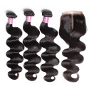 HJ Beauty Hair 7A Grade Virgin Brazilian Body Wave 3 Bundles with 4x4 Lace  Closure