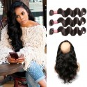 Malaysian Body Wave 360 Lace Frontal Closure with 3 Bundles Virgin Human Hair Weaves HJ Beauty Hair