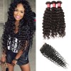 HJ Beauty Brazilian Deep Wave Virgin Hair 4x4 Free Part Lace Closure with 3 Bundles Weave