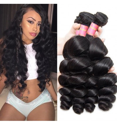 HJ Beauty Brazilian Loose Wave Virgin Hair Weave 3 Bundles Unprocessed Human Hair Extensions