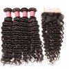 HJ Beauty 4 pcs pack Virgin Deep Wave Brazilian Hair Real Human Hair Bundles with Closure