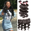 HJ Beauty Malaysian Body Wave 3 Bundles with Ear To Ear Lace Frontal Closure 100% Virgin Human Hair Weave Bundles