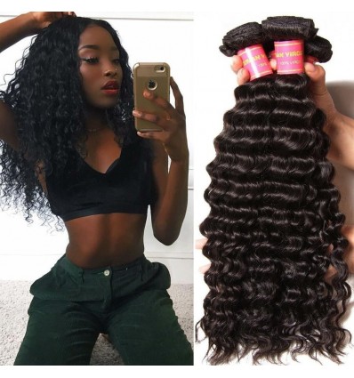 Brazilian Deep Wave Unprocessed Human Virgin Hair 4pieces pack Natural Color