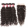4 Bundles Malaysian Deep Wave Curly Hair with Lace Closure Free Part 4x4x4 7a Grade