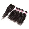 4 Bundles Malaysian Deep Wave Curly Hair with Lace Closure Free Part 4x4x4 7a Grade