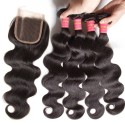 HJ Beauty Brazilian Body Wave 4 Bundles With Lace Closure Human Virgin Hair Extension