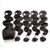 HJ Beauty Human Hair Virgin Indian Body Wave Weave 4 Bundles With Lace Closure