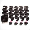 HJ Beauty Human Hair Virgin Indian Body Wave Weave 4 Bundles With Lace Closure