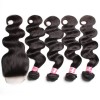 HJ Beauty Brazilian Body Wave 4 Bundles With Lace Closure Human Virgin Hair Extension