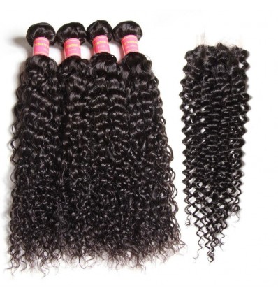 HJ Beauty Malaysian Virgin Curly Hair 4 Bundles With Closure Human Virgin Hair Extensions